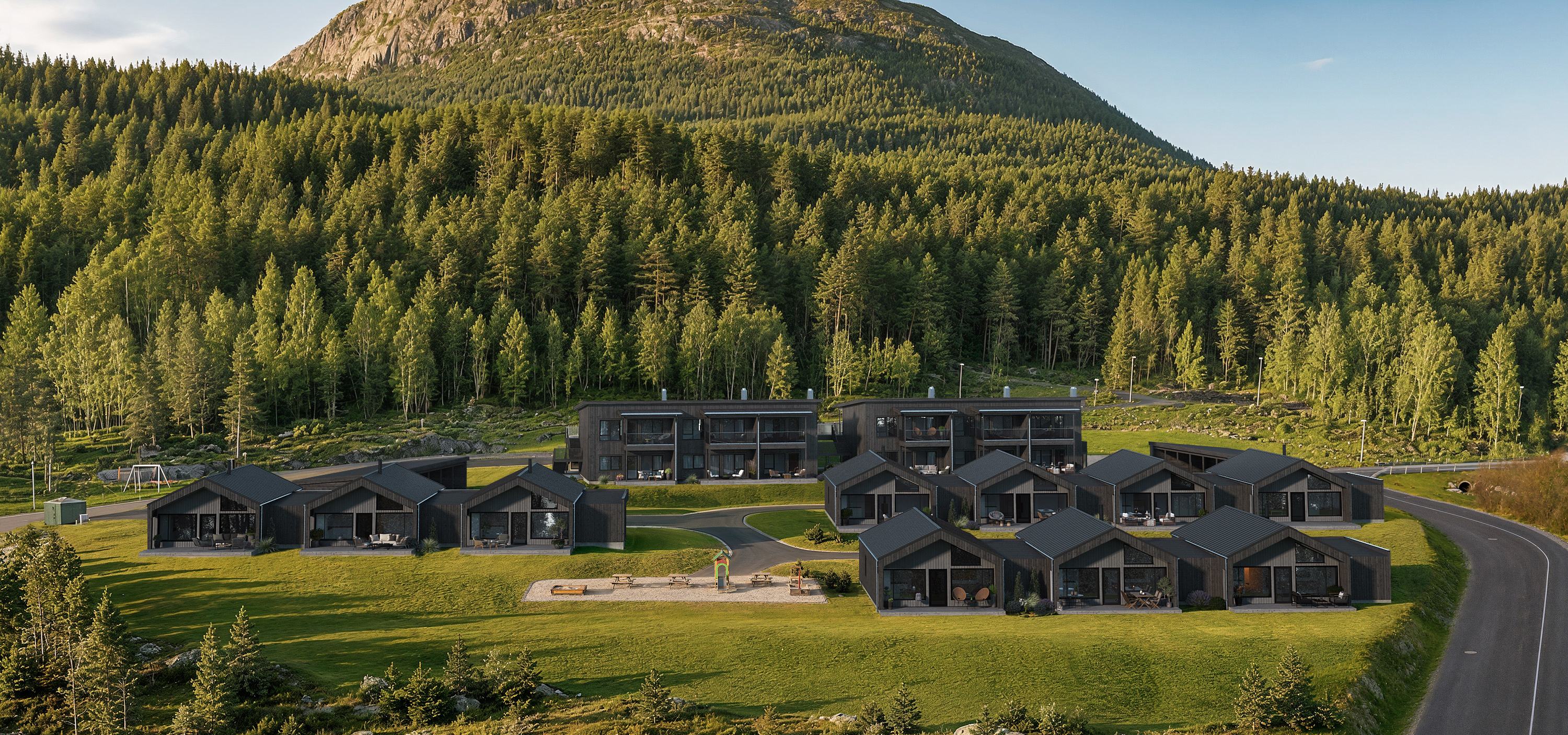 Dronebilde av Storbakken med boligvelger